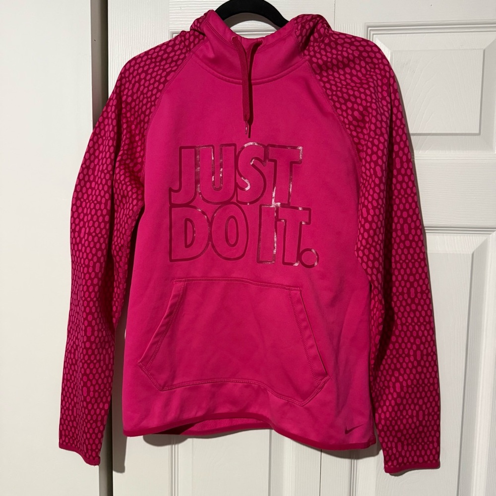Nike Women Sweatshirt Pink Hoodie Logo Just Do It Long Sleeve Therma Fit Size M